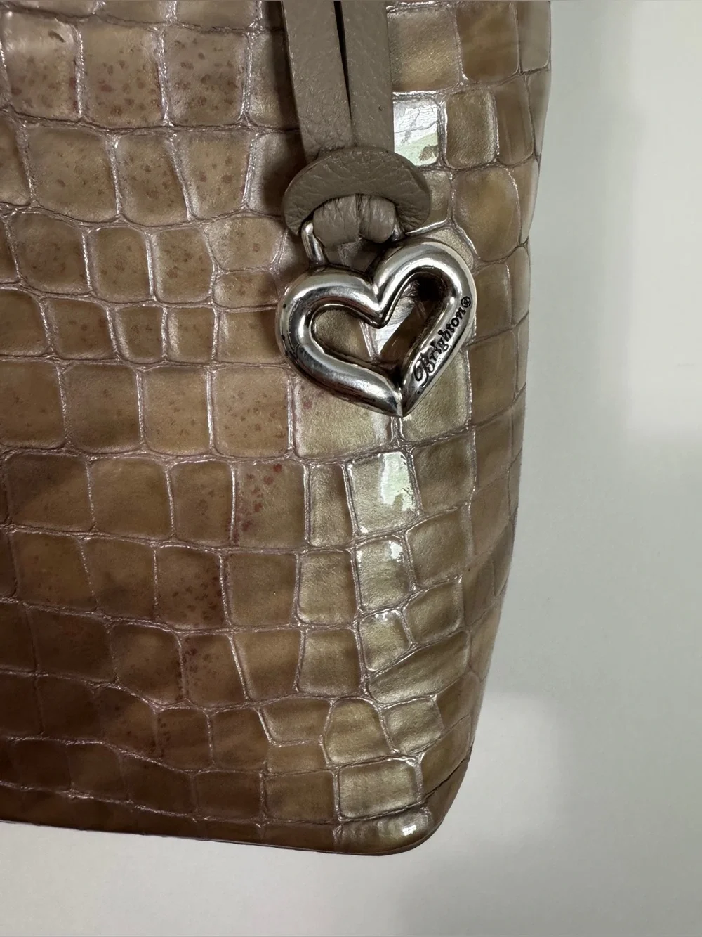 Brighton Cherie Croc Embossed Patent Leather Shoulder Bag Taupe